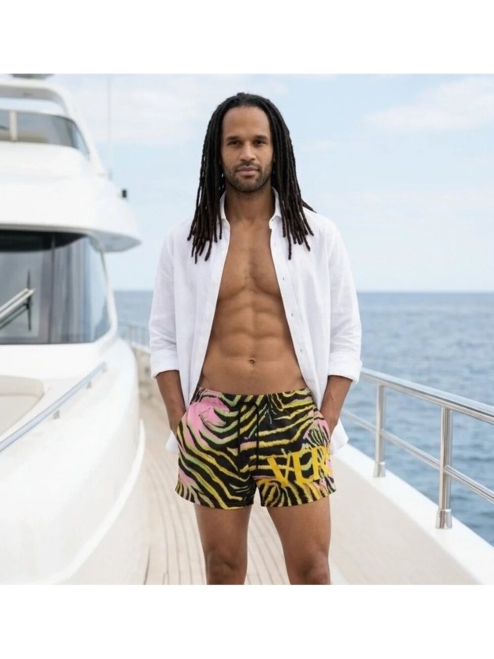 New Authentic VERSACE Logo-Printed Nylon Swim Shorts – Size 7